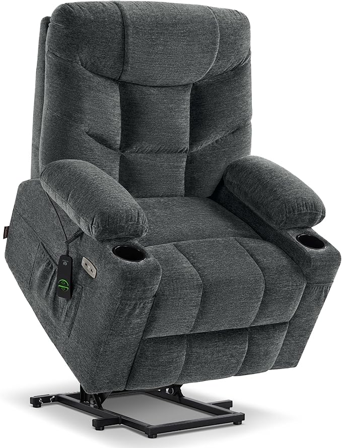 MCombo Power Lift Recliner Chair for Elderly, Electric Lift Chair with Extended Footrest, USB Ports, Cup Holders, Fabric 7281 (Dark Gray, Small)