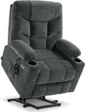 MCombo Power Lift Recliner Chair for Elderly, Electric Lift Chair with Extended Footrest, USB Ports, Cup Holders, Fabric 7281 (Dark Gray, Small)