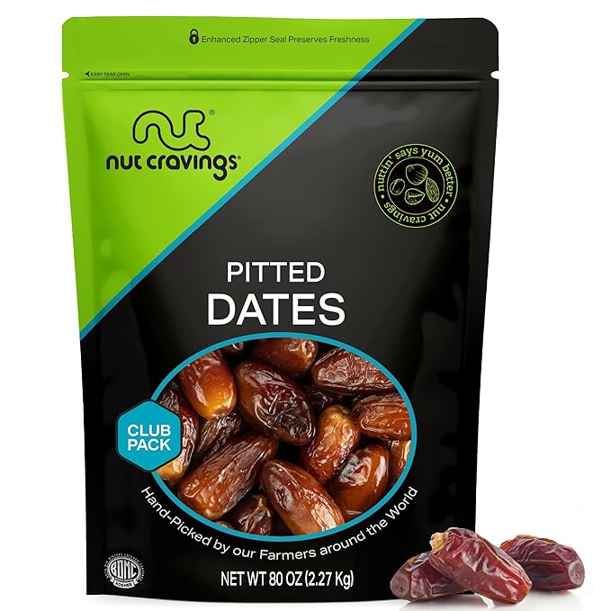 NUT CRAVINGS - Dried Deglet Noor Dates Pitted, No Sugar Added, Unsulphured (80oz, 5 Lbs) Ramadan & Iftar Favorite - Sweet Healthy Snack, Vegan, Kosher, Resealable Bag