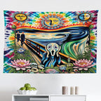 Ambesonne Trippy Tapestry, Tie Dye Effect Esoteric Sun Moon Psychedelic the Scream Interpretation with Flowers, Fabric Wall Hanging Decor for Bedroom Living Room Dorm, 45" X 30", Multicolor