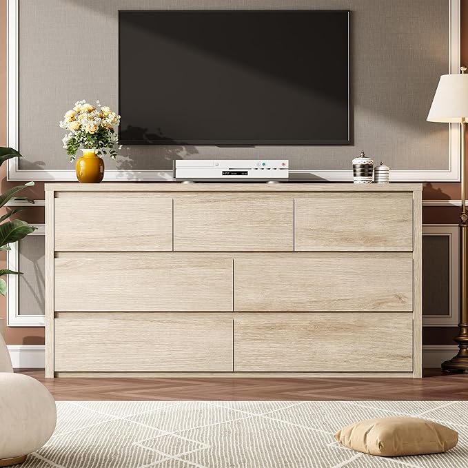 GarveeHome 7 Drawer Dresser for Bedroom, Wide Modern Chest of Drawers, Large Wood Dresser Wooden Storage Organizer for Living Room, Hallway Entryway
