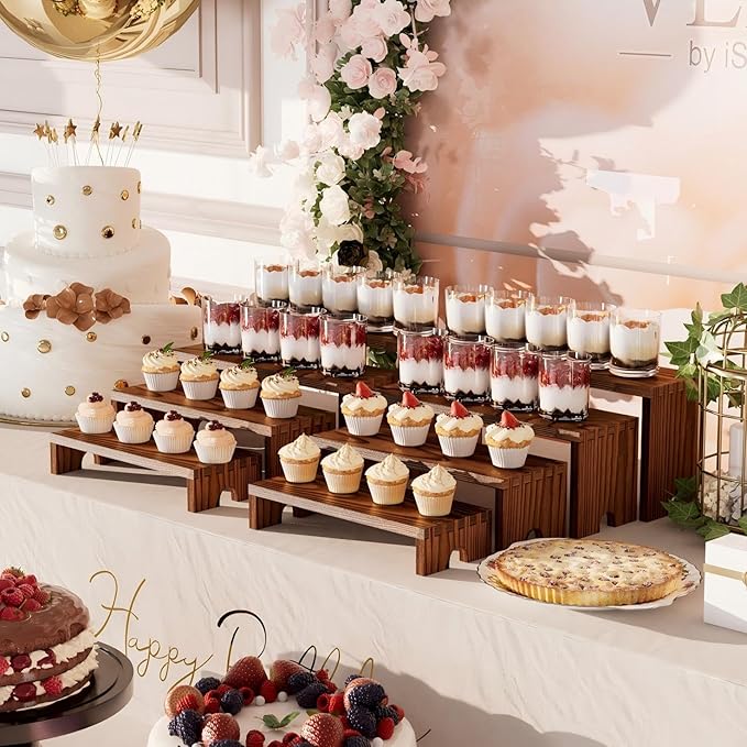 2 Set Large Wooden Tiered Riser Display Stands(4" Width),Stackable Wooden Cupcake Display Stand,Wood Risers for Decor,Dessert Table Display Set,Vendor Booth Display Items,Food Display Risers for Party,Cologne Perfume Organizer for Men Women（12" 11.2" 1...
