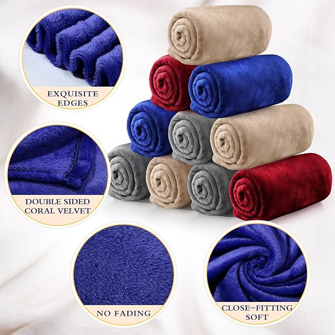 Tinideya 12 Pcs Flannel Fleece Throw Blanket Bulk 50 x 60 Inch Soft Fleece Blanket Warm Throw Blanket Coral Blankets for Couch Sofa Home Wedding Gifts Season (Cute Color)