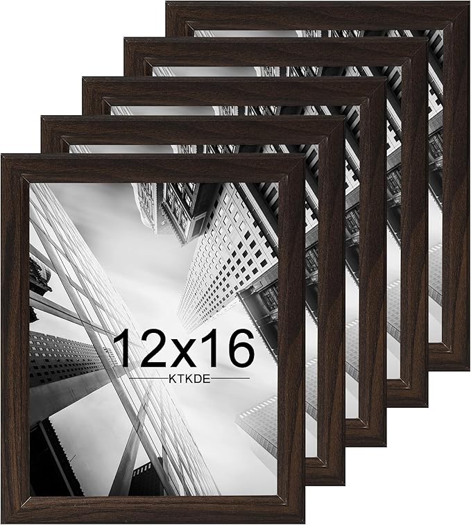 KTKDE 12x16 Picture Frame Set of 5,Walnut Wooden frames, Vertical & Horizontal Wall Hanging for Wall Display,Studio Gallery Photo Frame for Photos, Posters & Art Prints