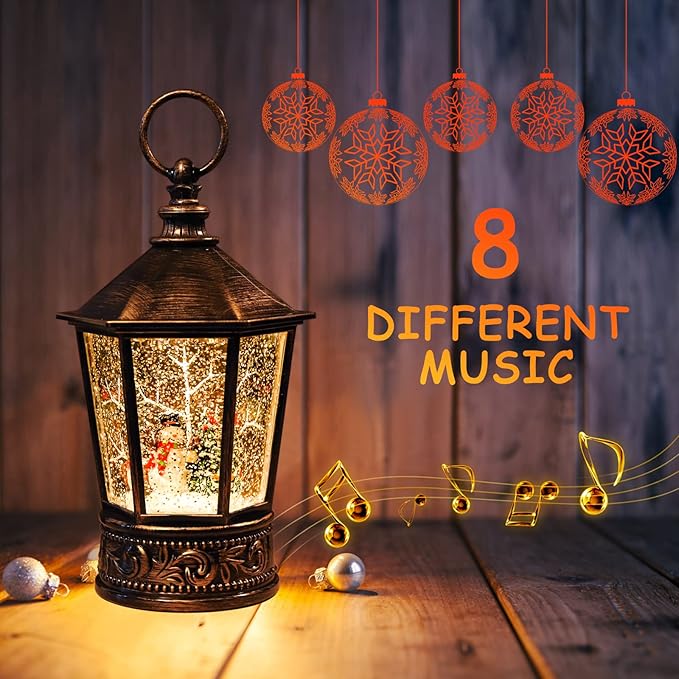 Christmas Snow Globe Lantern-Water Lantern with Music and Christmas Snowman-USB or Battery-Powered Christmas Lanterns, Rotating Flashing Lanterns, Christma Decorations（Snowman）