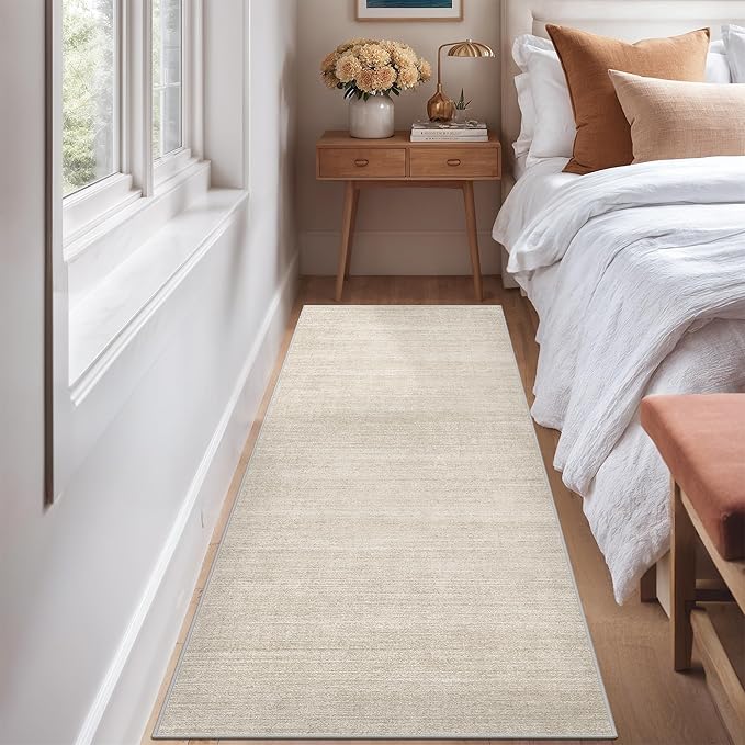 Art&Tuft Runner Rug 2x5 Non-Slip - Low-Pile Washable Runner Rug for Hallway, Soft Distressed Carpet Runner for Bedroom Bathroom Kitchen Laundry Living Room, Beige
