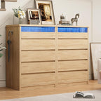 Larger Oak 5 Drawer Dresser for Bedroom with LED Light, Modern Chest of Drawers with Hidden Handles, Tall Wooden Dresser Closet for Living Room, Entryway, Hallway - Oak