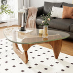 Coffee Table for Living Room Mid Century Modern Center Table with Glass Top, Walnut Transparent