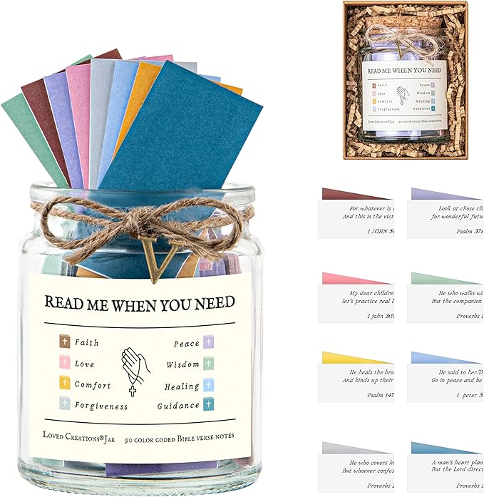 Bible Verse Jar for Christmas Gifts, Initial V Read Me When Prayer, Emotion and Feelings Scripture, Brightness Jar Christian Gifts for Women, Scriptural Study Supplies Men Art Work for Family