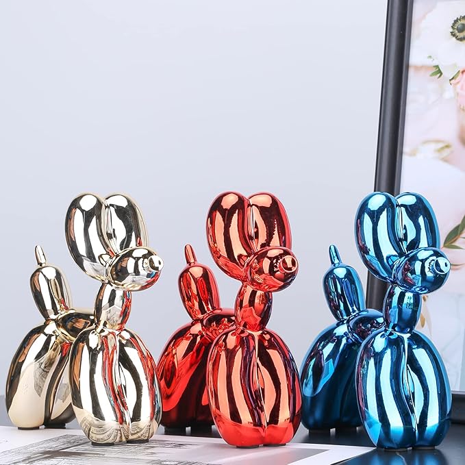 Blue Balloon Dog Decor,Balloon Animal Decor,Shelf Decor Preppy Room Decor,Cute Statue Home Decor, Bedroom Modern Sculpture Desk Decor,Office Gold Decorations Small Figurines