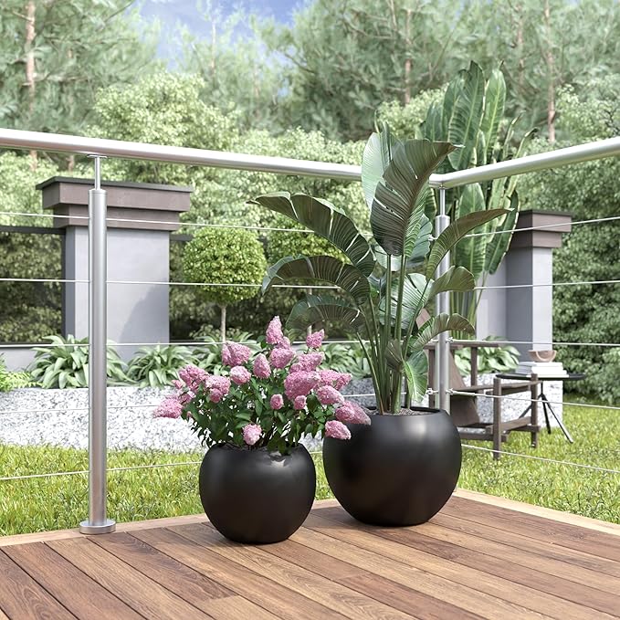 DTY Signature Mt Sherman 21.1'' D x 16.7'' H Fiberstone Round Planter with Drainage Hole, Smooth Finishes, Weather Resistant for Indoor and Outdoor Use, Included 2 Extra Coco Mats(Pot Opening 14.6'')