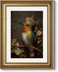 ARPEOTCY Royal Hummingbird Wall Art, Framed Jewel‑Tone Bird Painting Print, Ornate Gold Frame, 11×14 Inch Elegant Nature Décor for Living Room, Bedroom or Entryway