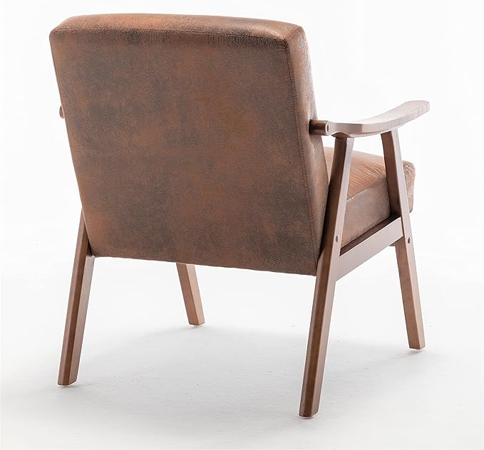 Accent Chair with Microfiber Upholstery and Solid Wood Frame, Classic Mid-Century Modern Living Room Furniture for Extra Seating, Brown