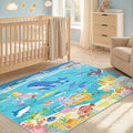 3x5 Small Kids Rug for Bedroom - Washable Soft Ocean Themed Rug for Kids Room, Bathroom and Playroom – Sea Animal Playmat for Children, Toddler, Whale Mermaid & Marine Life Educational Learning Carpet
