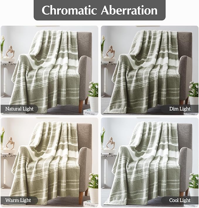 WRENGONGE Sage Green Throw Blanket, 50x70 Soft Cozy Striped Throw Blankets for Couch, Sofa, Bed, Travel, Lightweight Fluffy Warm Plush Decorative Blankets for Women, Men Gift