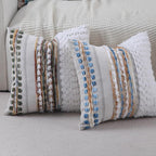 Boho Throw Pillow Covers 18x18 Set of 2 Farmhouse Decorative Couch Pillow Covers Neutral Accent Throw Pillows Covers Striped Outdoor Cushion Covers Square Textured Chenille Pillow Cases for Sofa Bed