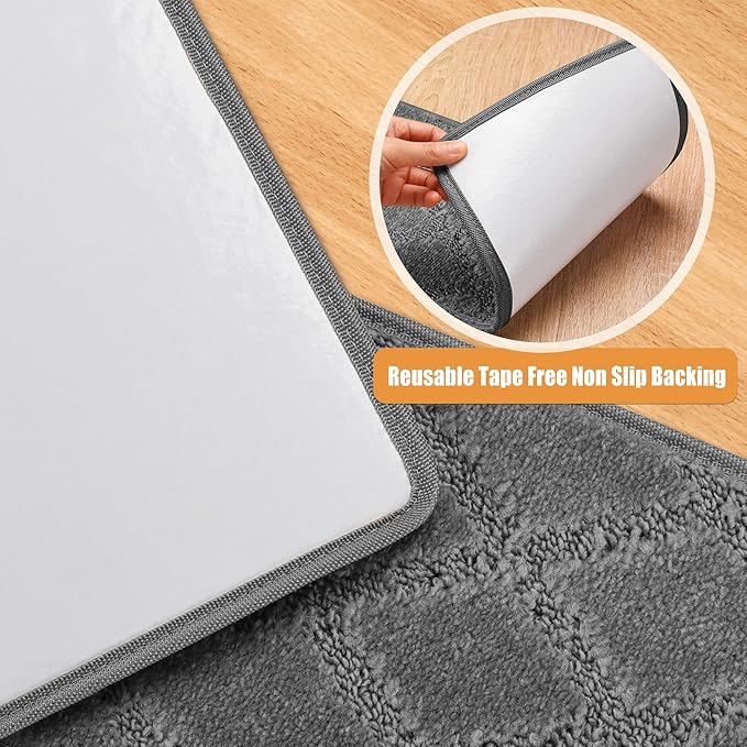 PURE ERA Carpet Stair Treads Tape Free Non Slip Indoor Stair Carpet Stair Protectors Pet-Friendly Non-Slip Skid Resistant Washable Reusable 8" x 30"(2 Pieces,Gray Diamond Trellis)