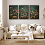 MUDECOR Framed Wall Art Print Set Vintage Wildflower Meadow with Colorful Blooms Illustrations Modern Art Boho Decorative Colorful Chic for Living Room, Bedroom, Office - 16"x24"x3 Black
