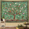 Faxdong Boho Tree of LIfe Tapestry, Vintage Flower Leaves Birds Plant Animal Pattern Tapestries, Retro Indian Bohemian Aesthetic Wall Hanging Green 60×80 inch