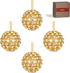 Iridescent Crystal Rhinestone Ball Ornaments, 4 Pack Handcrafted Sparkling Christmas Tree Decorations, Hanging Ornaments for Holiday & Home Décor in Luxury Gift Box