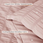 MUXHOMO 7 Pieces Queen Comforter Set, Seersucker Bed in a Bag Queen Size, All Season Luxury Bedding Set with Comforter, Flat Sheet, Fitted Sheet, Pillowcases & Shams, Rose Gold
