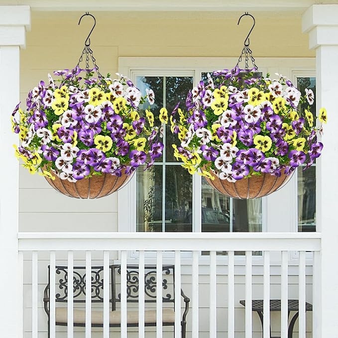MARTINE MALL 12 Bundles Look Real Artificial Flowers for Outdoors, Realistic Fake Outdoor Flowers, UV Resistant Silk Pansy Flowers for Outside Faux Flower Plants for Outdoor Porch Garden, Mixed Colors