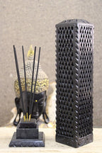 Handmade Soapstone Incense Stick Tower Holder | Marble Incense Stick Tower Burner | Aromatherapy Spa Fragrance Accessory for Home & Office Décor (11 x 3 Inches) (Black)