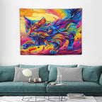 VUMIVI Colorful Cat Tapestry Pet Oil Painting Print Rainbow Colorful Abstract Art Pattern Tapestry Wall Hanging for Living Room Bedroom Dorm Classroom Aesthetic Decor W40xL30in