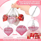 56PCS Valentines Tree Decorations Heart Ornaments, 8 Styles Valentines Day Heart Shaped Ornaments with Sweet Love Words Heart Baubles for Romantic Valentines Tree Decor Wedding Anniversary Decor