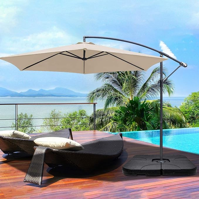 Simple Deluxe 4PCS Cantilever Offset Patio Stands, 176LB Square Shaped Water or 132LB Sand Filled Umbrella Base with U Locking, Black
