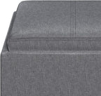 SIMPLIHOME Rockwood Cube Storage Ottoman with Tray - 17 inch Wide Upholstered Linen Look Fabric Square Storage Ottoman in Slate Grey, Contemporary Cube Ottoman for Living Room with Serving Tray