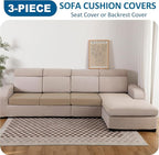 100% Waterproof Couch Cushion Covers, Replacement Sofa Cushion Covers, Stretch Individual Sofa Seat Cushion Slipcovers Furniture Protector for Kids Pets (3-Piece Sofa Cushion Cover, Sand)