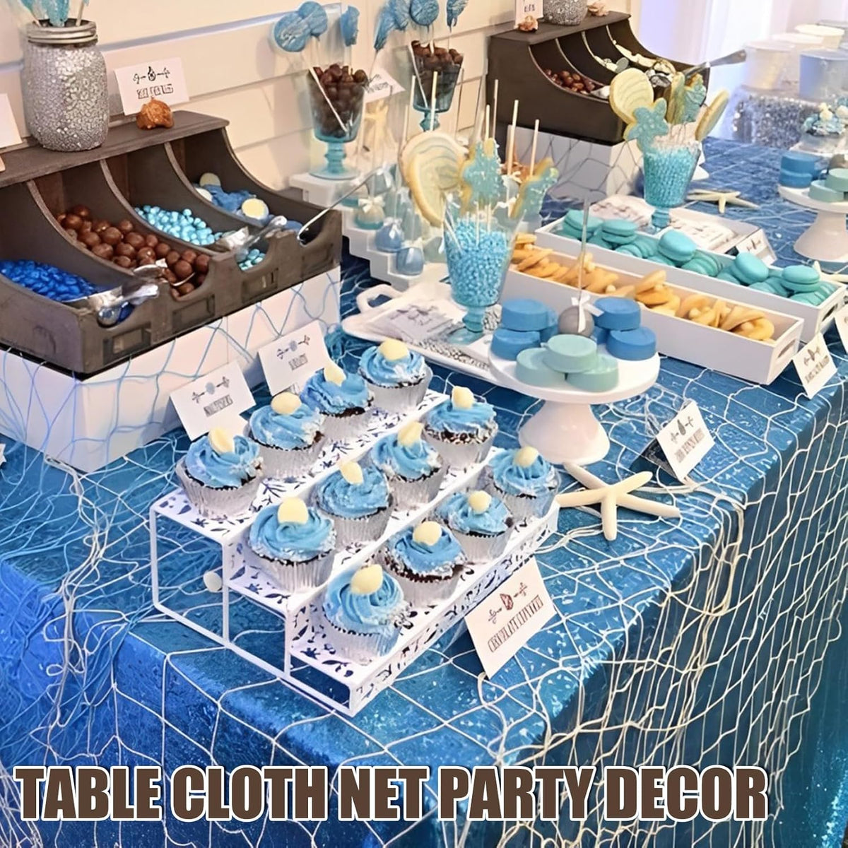 Nautical Fish Net Decor Set of 2 – Natural Cotton Beach & Ocean Party Decoration