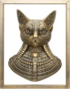 JJALIGHTS Animal Heads Wall Decor Bastet Resin Sculptures Bast the Cat-headed Goddess Wall Hanging Decoration Imitation Copper vintage Goddess of Cats Wall Sculpture for Living Room Bedroom Office