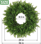 Boxwoods Wreaths for Front Door 26 Inch Large Artificial Green Leaves Greenery Indoor Outdoor Wreath Home Decor Porch Window Wall Farmhouse Door Decorations Spring Summer Fall All Seasons