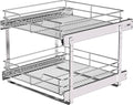 2-Tier Pull Out Cabinet Organizer (17" W x 22" D), Pull Out Shelves and Drawer for Kitchen Pantry Storage Basket, Heavy-Duty Metal Sliding Shelf, Chrome Finish