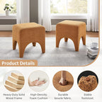 17" Boucle Modern Square Foot Stool Ottoman, Vanity Stool for Makeup, Rectangle Foot Rest for Couch, Upholstered Ottoman Stool for Living Room, Bedroom, Entryway (2, Curry)