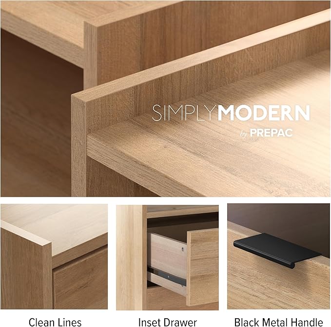 Prepac Simply Modern 6-Drawer Double Dresser for Bedroom, Chest of Drawers, Modern Bedroom Furniture, 52.5” Wide x 16” deep x 29.5” Tall, Oak