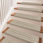 PURE ERA Bullnose Carpet Stair Treads Set Tape Free Non-Slip Indoor Stair Protectors Pet Friendly Rugs 9.5" x 30"(7 Pieces,Cream Gray Rectangular)