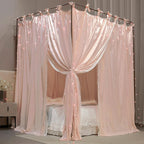 4 Corners Post Princess Curtain Bed Canopy Double Layer Cozy Mosquito Net Mesh and Cloth for Girls Adults Bedroom Decoration (Double-Beigepink/White, 53" W*78" L*82"*H/(Full))