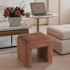 Get Set Style Vanity Stool Chair,Modern Boucle Ottoman Foot Stool with Wooden Legs Sofa Bench Footstool Extra Seat for Vanity,Makeup Room,Living Room,Entryway,Office (Fully Assembled) (Brown)
