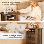 JUMMICO Farmhouse Nightstands, End Table with 2 Storage Drawers and Open Shelf, Rustic Bedside Table for Bedroom, Living Room(2, Warm Amber)