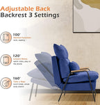 MCombo Accent Recliner Chair with Ottoman, Modern Fabric Armchair, Upholstered Sofa Bed for Living Room Bedroom, Small Space 4055 (Black Frame, Blue)
