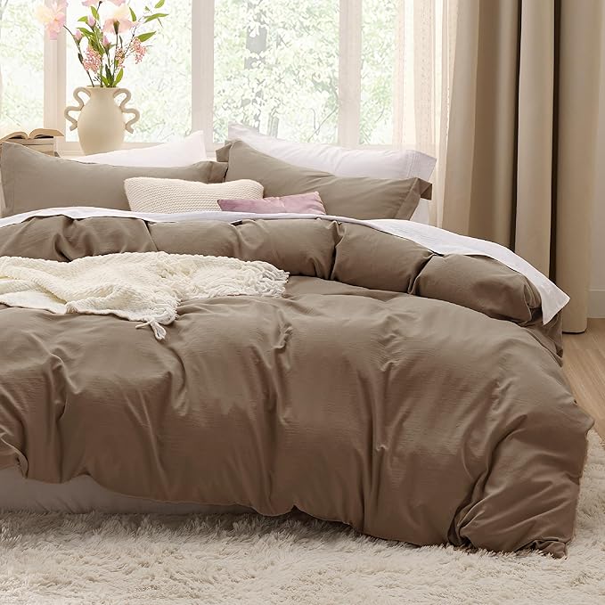 Bedsure Deep Khaki California King Duvet Cover - Prewashed Cotton-Like Polyester Extra Soft Bedding Set, Includes 1 Cal King Duvet Cover 104''x98'' with Zipper Closure & 2 Pillow Shams, No Comforter