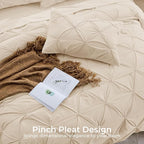 Sasttie Full Size Comforter Set, 7-Piece Bed in a Bag Double, Pintuck Bedding Set for All Season, Includes Comforter, Flat Sheet, Fitted Sheet, Pillowcases and Pillowshams, Warm Beige