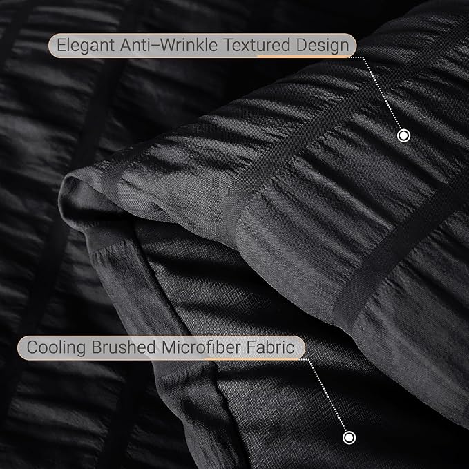 MUXHOMO 5 Pieces Twin XL Comforter Set, Seersucker Bed in a Bag Twin XL Size, All Season Luxury Bedding Set with Comforter, Flat Sheet, Fitted Sheet, Pillowcase & Sham, Black