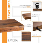 BATODA Set of 2 24" Acacia Wood Floating Shelves Wall Mounted – Rustic Farmhouse Wooden Wall Storage Shelf for Bedroom, Kitchen, Home Décor - Brackets and Shelving Hardware Included