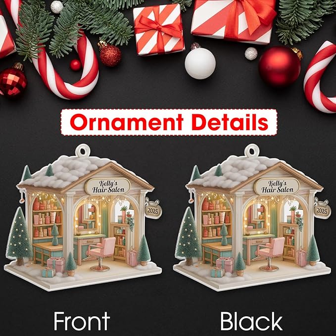 Personalized Hair Salon Christmas Ornament 2025, Flat Acrylic 2D Printed Ornament, Custom Name Hair Stylist Ornament, for Hairdresser, Christmas Tree Decoration