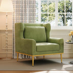 Merax Luxury Velvet Accent Chair, Modern Mid-Century Armchair for Living Room, Bedroom Reading Corner, Comfortable Tufted Single Seater Sofa Chair with Iron Legs (Green)
