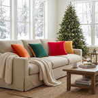 Mecatny Set of 4 Velvet Throw Pillow Covers 20x20, Soft Colorful Accent Decorative Couch Pillow Covers for Sofa Bedroom Living Room, Green/Red